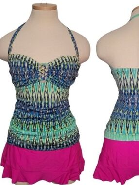 Halter Tankini Size 8 Swim Top Ombre Blue